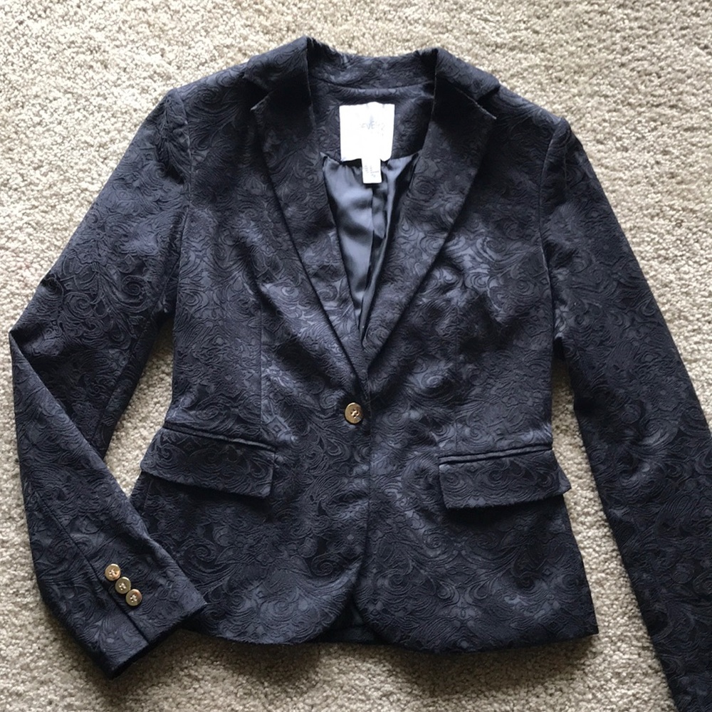 Black floral brocade blazer jacket